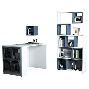 Box Çalışma Masası-kitaplık Takımı Beyaz Mavi