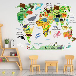 Tilki Dünyası Eğitici Renkli Türkçe Dünya Haritası , Atlası Çocuk Duvar Sticker Tilki/76305