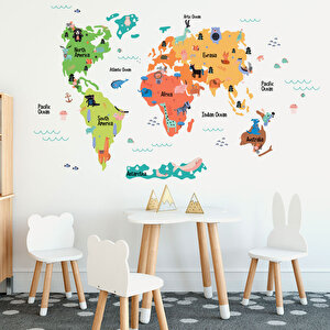 Tilki Dünyası Eğitici Renkli Dünya Atlası Haritası Çocuk Ve Bebek Odası Duvar Sticker Xxl Tilki/76261