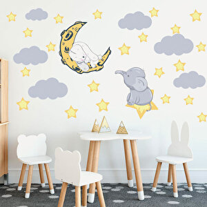 Tilki Dünyası Sarı Ve Gri Konseptli Ay Dede Çocuk Odası Sticker Tilki/76230