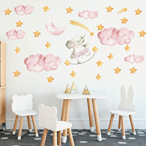 Tilki Dünyası Sevimli Fil Yıldızlar, Pembe Bulutlar Çocuk Odası Sticker Tilki/76025