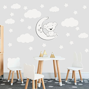 Tilki Dünyası Sevimli Beyaz Ayıcık , Beyaz Yıldızlar Ve Bulutlar Dekoratif Bebek Çocuk Odası Duvar Sticker Tilki/75993