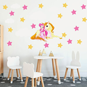 Tilki Dünyası Beyaz Bulutlar , Unicorn Ve Sevimli Prenses Çocuk Odası Sticker Tilki/75980