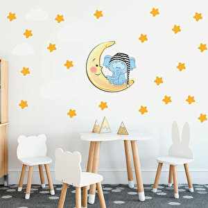 Tilki Dünyası Uyuyan Fil , Yıldızlar Ve Beyaz Bulutlar Dekoratif Bebek Çocuk Odası Duvar Sticker Tilki/75976