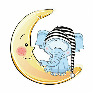 Tilki Dünyası Uyuyan Fil , Yıldızlar Ve Beyaz Bulutlar Dekoratif Bebek Çocuk Odası Duvar Sticker Tilki/75976