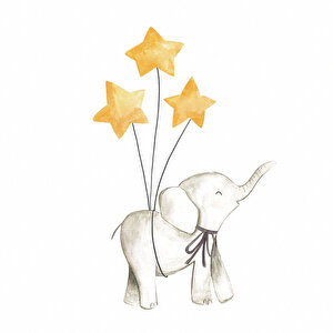 Tilki Dünyası Sevimli Filler, Sarı Yıldızlar , Gri Bulutlar Çocuk Odası Sticker Tilki/75956