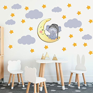 Tilki Dünyası Uyuyan Fil , Yıldızlar Ve Bulutlar Dekoratif Bebek Çocuk Odası Duvar Sticker 75842 Tilki/75842