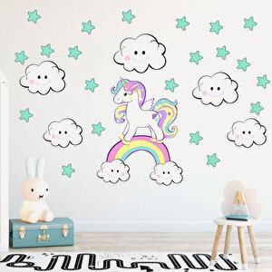 Tilki Dünyası Şirin Bulutlar Unicorn Ve Yıldızlar Çocuk Odası Sticker Tilki/75841