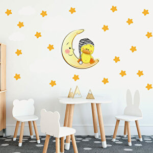 Tilki Dünyası Uyuyan Sevimli Ördek , Turuncu Yıldızlar Beyaz Bulutlar Dekoratif Bebek Çocuk Odası Duvar Sticker Tilki/75813