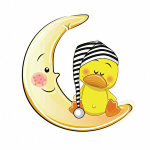 Tilki Dünyası Uyuyan Sevimli Ördek , Turuncu Yıldızlar Beyaz Bulutlar Dekoratif Bebek Çocuk Odası Duvar Sticker Tilki/75813