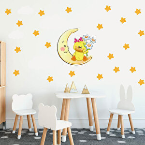 Tilki Dünyası Sevimli Ördek , Sarı Yıldızlar Ve Beyaz Bulutlar Dekoratif Bebek Çocuk Odası Duvar Sticker Tilki/75812