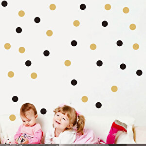 Tilki Dünyası 132 Adet Siyah Ve Altın Rengi Puantiyeler Bebek Ve Çocuk Odası Duvar Sticker Tilki/75147