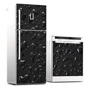 Tilki Dünyası Siyah Su Damlacıkları Buzdolabı, Bulaşık Makinesi Kapak Stickeri Tilki/75017