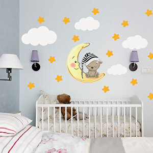 Tilki Dünyası Uyuyan Ayıcık , Yıldızlar Ve Bulutlar Dekoratif Bebek Çocuk Odası Duvar Sticker Tilki/74982