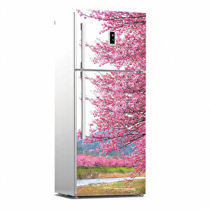 Tilki Dünyası Pembe Çiçekler Buzdolabı Kapağı Kaplama Sticker 0145 Tilki/74943
