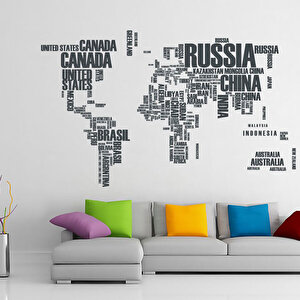 Tilki Dünyası Dünya Haritası Ülke Adları Dekoratif Duvar Sticker Tilki/74934