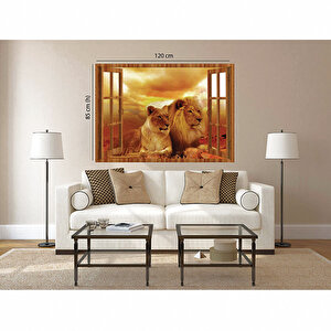 Tilki Dünyası Pencereden Afrika Ve Aslanlar Ahşap Pencere Duvar Sticker Tilki/74874