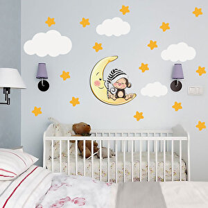 Tilki Dünyası Uyuyan Maymun, Yıldız, Bulut Set Bebek Çocuk Odası Duvar Sticker Tilki/74821
