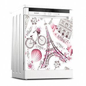 Tilki Dünyası Paris Desenli Bulaşık Makinesi Kapak Sticker 0064