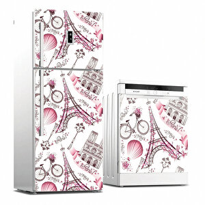 Tilki Dünyası Paris Desenli Buzdolabı Ve Bulaşık Makinesi Takım Sticker 0033