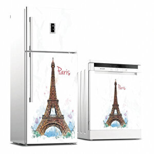 Tilki Dünyası Paris Desenli Buzdolabı Ve Bulaşık Makinesi Takım Sticker 0031