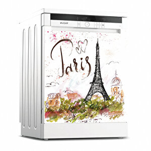 Tilki Dünyası Paris Desenli Bulaşık Makinesi Kapak Sticker 0061