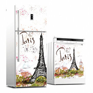 Tilki Dünyası Paris Desenli Buzdolabı Ve Bulaşık Makinesi Takım Sticker 0030