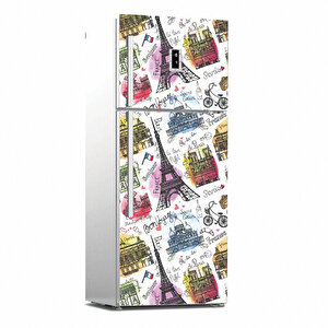 Tilki Dünyası Paris Desenli Buzdolabı Kapağı Kaplama Sticker 0139 Tilki/74796