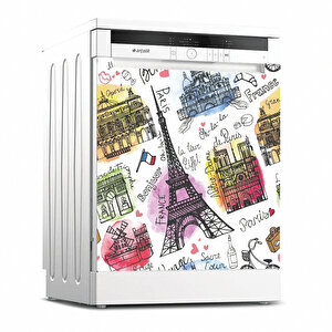 Tilki Dünyası Paris Desenli Bulaşık Makinesi Kapak Sticker 0060