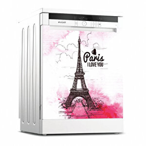 Tilki Dünyası Paris Desenli Bulaşık Makinesi Kapak Sticker 0059