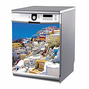 Tilki Dünyası Santorini Manzarası Bulaşık Makinesi Stickerı Tilki/2229