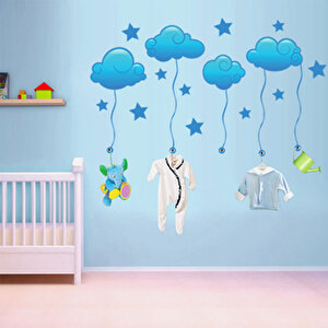 Tilki Dünyası Mavi Yıldızlı Bulutlar Duvar Sticker Tilki/74055