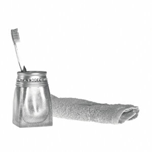 Diş Fırçalık Taşlı Gümüş Model Banyo Aksesuarı