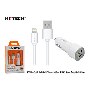 Hızlı Şarj iPhone Lightning Kablolu 2 USB Beyaz Araç Şarj Cihazı HY-X44