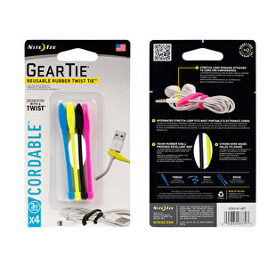 Gear Tie Cordable- Yuvalı Kablo Düzenleyici Renkli 4lü Paket