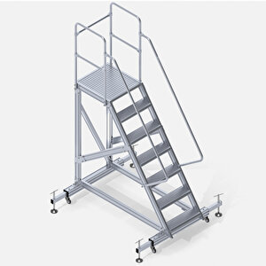 Ayarlanabilir Ayaklı Tek Çıkışlı Alüminyum Platform Merdiven 6+1 Basamak