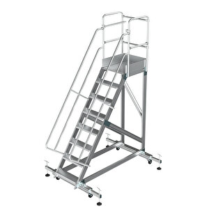 Ayarlanabilir Ayaklı Tek Çıkışlı Alüminyum Platform Merdiven 7+1 Basamak