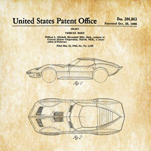 1966 Mako Shark Corvette Automobile Patent Tablo Czg8p114