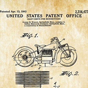 1943 Indian Motorcycle  Patent Tablo Czg8p134