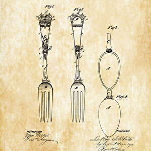 1881 Victorian Spoon And Fork Patent Tablo Czg8p141
