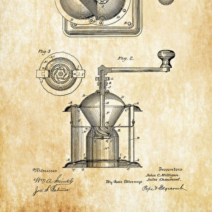 1885 Coffee Grinder Patent Tablo Czg8p143
