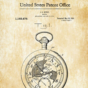 1916 Pocket Watch Patent Tablo Czg8p160