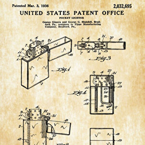 1936 Zippo Lighter Patent Tablo Czg8p179