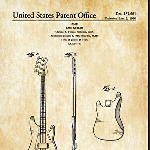 1960 Fender Bass Guitar Patent Tablo Czg8p210
