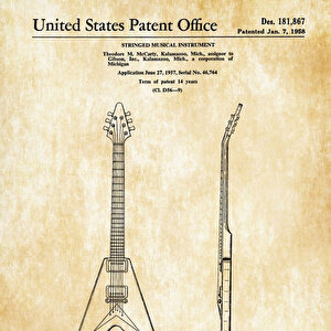 1958 Gibson Flying V Guitar Patent Tablo Czg8p213