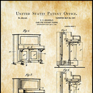 1907 Steinway Upright Piano Patent Tablo Czg8p220