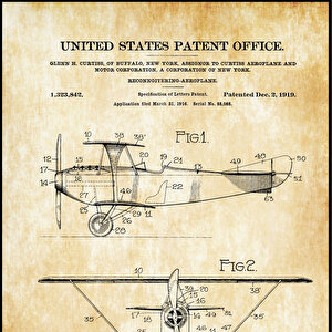 1919 Curtiss Reconnaissance Biplane Patent Tablo Czg8p509