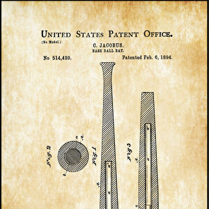1894 Baseball Bat Patent Tablo Czg8p617