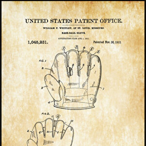1912 Baseball Glove Patent Tablo Czg8p618