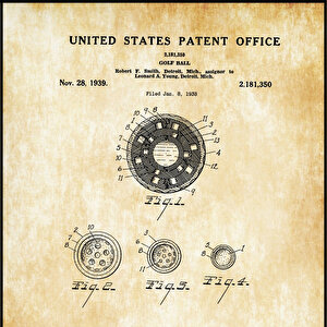 1939 Golf Ball Patent Tablo Czg8p621
